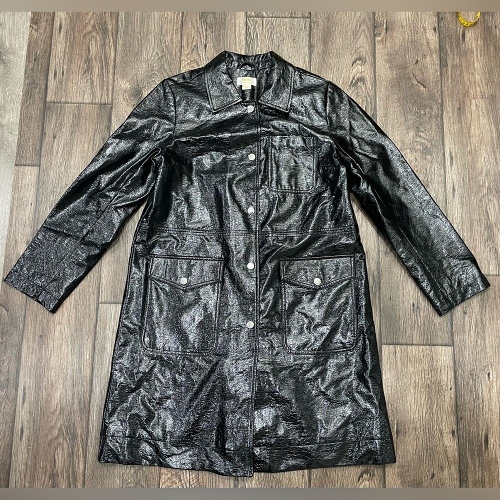 Maeve Crinkled Faux Leather Car Coat Sz M